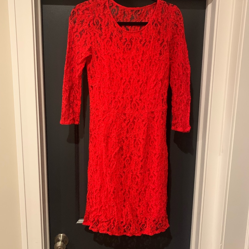 Red Lace 3/4 Sleeve Dress - Perfect for Weddings!